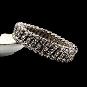 Stunning Vintage Clear Rhinestones Silver Tone Expansion Bracelet